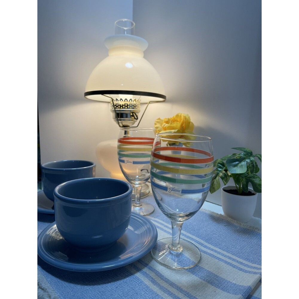 Set of 4 Fiesta Multicolor Striped Footed Goblets/Wine Glasses, No Chips-EXCL - Picture 3 of 8